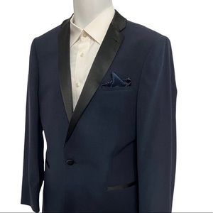 Asos Mens Tuxedo Jacket 40 R Navy Blue Black Satin Slim Fit Single Button NWOT